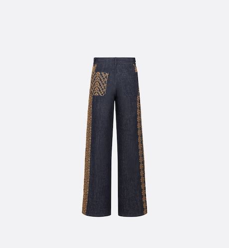 dior jeans floral silk details|Embroidered Flared Jeans Deep Blue Cotton Denim with Saint .